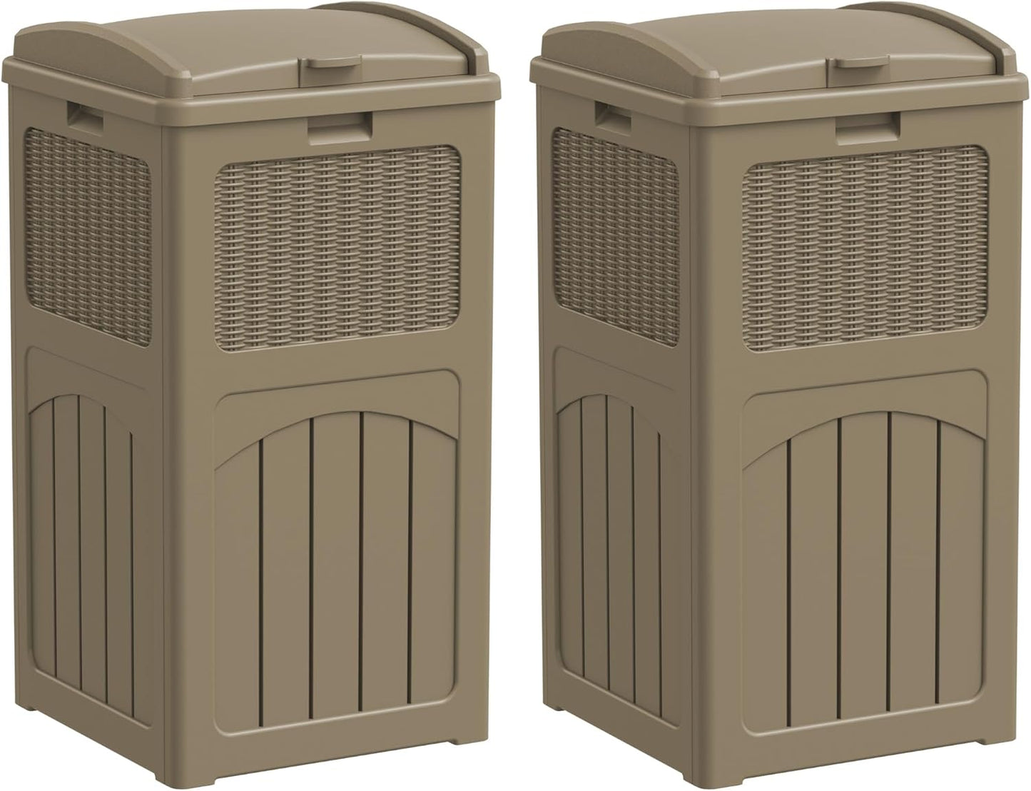 YESHOMY 2 Pack Outdoor Trash Can with Lid, Garbage Bins for Garden, Porch, Home and Kitchen, Coffee