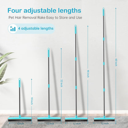 Carpet Rake - 60" Long Handle Pet Hair Removal with Metal Fabric Edge Design,Carpet Rake for Pet Hair Removal, Dog Cat Fur Remover Rubber Broom,Rug,Car Mat,Couch,Pet Bed,Furniture(4 Pack)