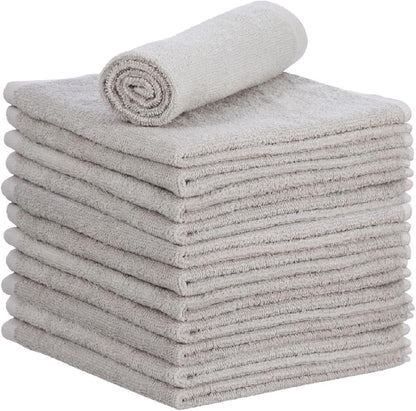 Superio Cotton Terry Washcloths Grey Towels 100% Cotton Cleaning Cloth 16" Rags Wash Clothes for Body and Face, Spa Towels, Multi Purpose (12, 12"x12")