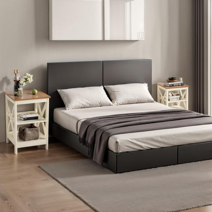 ALPHA HOME Side Table, Farmhouse End Table Set of 2, Bedside Table 3-Tier Storage Shelf for Small Spaces, Sofa Couch Table, Coffee Table, Nightstands Set for Living Room, Bed Room, Ivory