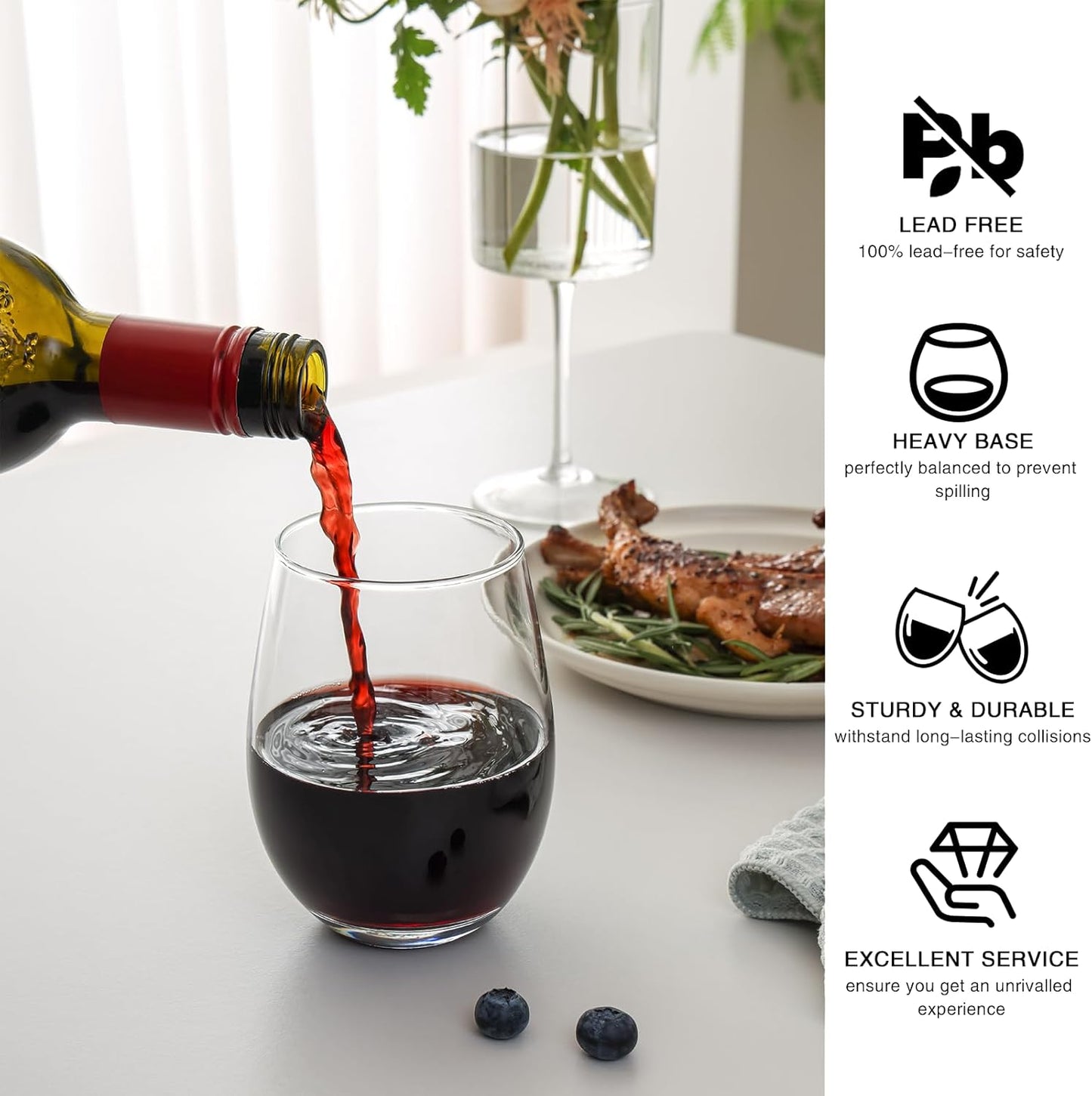 Stemless Wine Glasses Set of 8, 18 Ounces Red & White Wine Glasses for Party, Lead-free, Ideal Wine Accessories Gift (Clear)