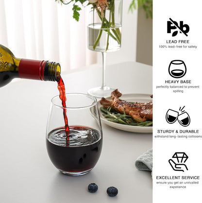 Stemless Wine Glasses Set of 4, 18 Ounces Red & White Wine Glasses for Party, Lead-free, Ideal Wine Accessories Gift (Clear)