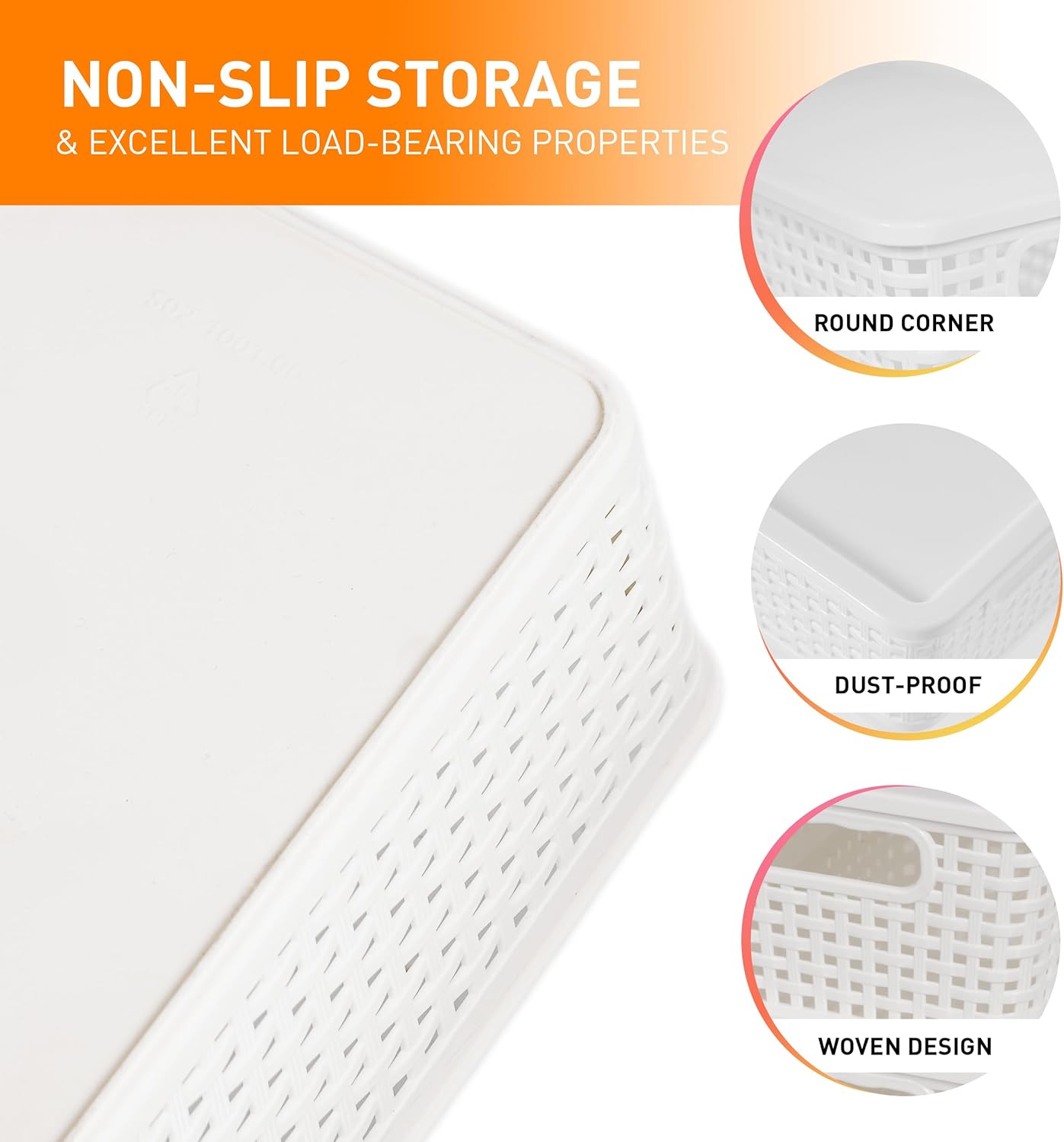 Plastic Storage Baskets With Lid, Storage Bins for Organizing, Stackable Decorative Containers for Shelves Drawers Desktop Closet Playroom Classroom Office, 8 Pack-White