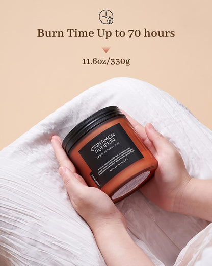M&SENSE Cinnamon Pumpkin Fall Scented Candles, 11.6oz Soy Natural Candles 70 Hours Long Lasting Slow Burning Halloween Autumn Candle Gifts for Home Decor