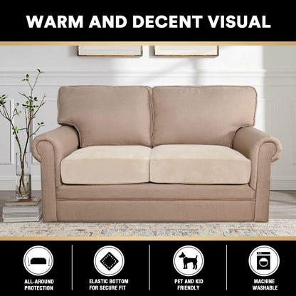PrinceDeco Velvet Couch Cushion Cover Soft Stretch Cushion Slipcover for Chair Loveseat Sofa Cushion Furniture Protector Seat Cushion Sofa Cover (2 Piece Large Sofa Cushion Covers, Ivory)