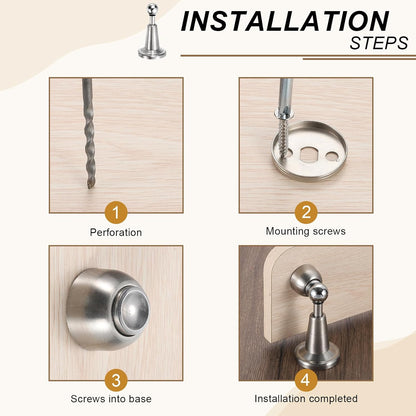 uxcell 4Pcs Magnetic Door Stopper, 304 Stainless Steel Magnetic Door Stop Catch, Soft-Catch Brushed Nickel Hold Door Open Wall Mount for Bottom of Door, Silver
