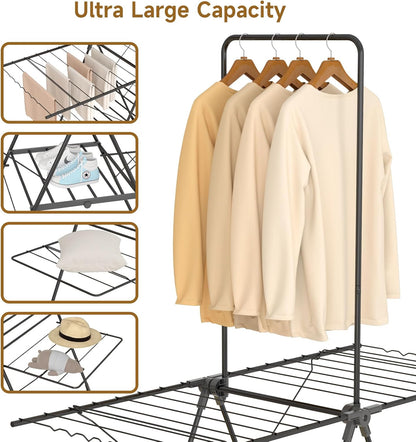 Bigzzia Clothes Drying Rack Foldable, 68.9Inch High Hanger Laundry Drying Rack with 4 Height-Adjustable Wings, Lightweight and Space Saving Clothes Airer for Apartments, Dorms, Camping