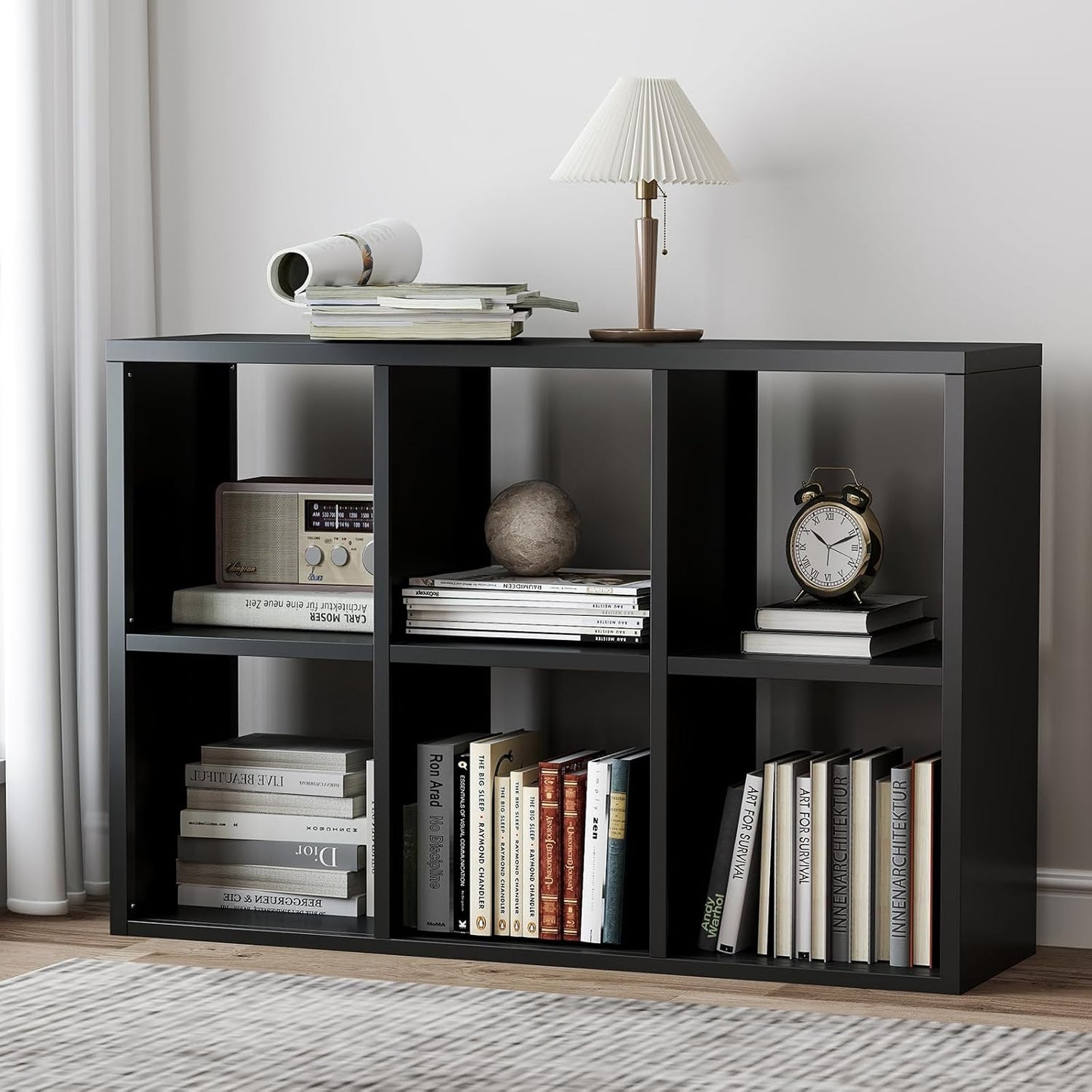 6 Cube Storage Organizer, Black Bookshelf with Storage, 2 Tier Storage Cubes, Freestanding Storage Organizer with Shelves for Living Room, Study