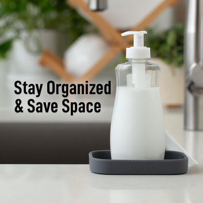 Zulay Kitchen Small Silicone Sponge Holder (4.9x3.3”) – Space-Saving Sink Organizer Tray for Sponge, Soap, Brush & More – Compact Non-Slip Dish for Kitchen & Bathroom (Grey)