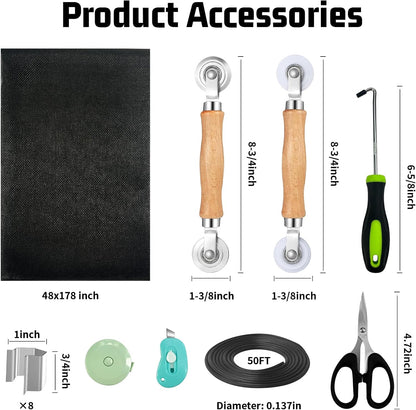 Window Screen Replacement,Screen Door Repair Kit, 48"x178" Black Window Screen Mesh,Including 50 FT Splines+Hooks+2 Rollers+8 Clips+Scissors+Knife+Tape Measure,Fully Equipped Window Screen Repair Kit