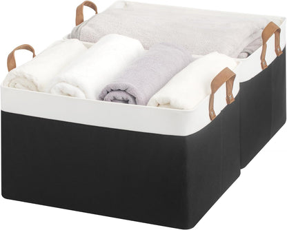 StorageWorks Storage Bins, Fabric Storage Bins for Shelves, Extra Large Storage Baskets with Metal Frame, Closet Baskets and Bins with Handles, Jumbo, Black and White, 2-Pack
