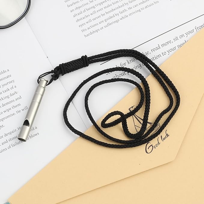 Titanium Emergency Whistle, 120DB Survival Safety Whistles with Black Lanyard, Outdoor Small Lifesaving Loud Whistle for Coaches Sports Boating Dog Training Hiking Camping