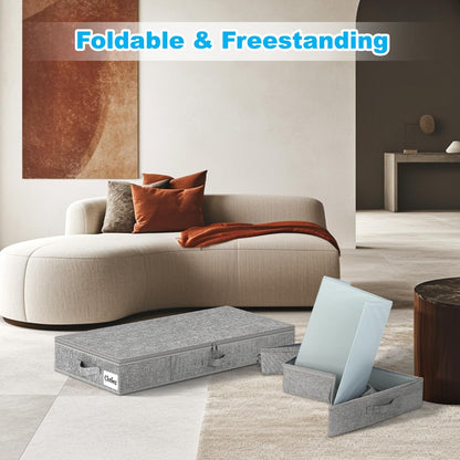 Under Bed Storage Container Bin 4 Pack, 4.5 Inch Slim Low Profile Underbed Clothes Storage Organizer for Dorm & Home, Use for Blanket and Toy Storage Box W/ Sturdy Bottom/Sides, Foldable Thick Fabric