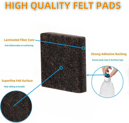 Furnigear Felt Furniture Pads for Hardwood Floors - Self Adhesive Chair Felt Pad, Floor Protector for Furniture Feet, Furniture Sliders Moving Furniture Smoothly, Anti Scratch 96 Pcs 3/4" Square Brown