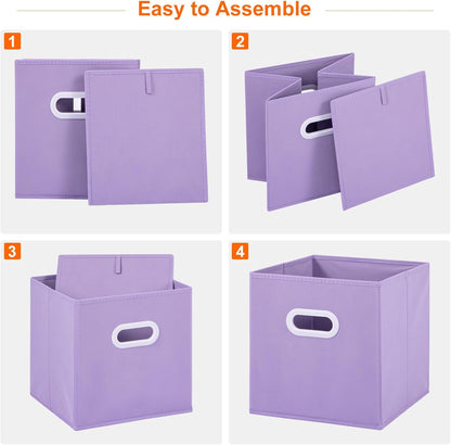 Stero Fabric Storage Cubes Bins, 11 inch Fun Colored Foldable Storage Baskets with Dual Plastic Handle for Home, Kids Room, Closet and Toys Organization, Multi Colored, Set of 6