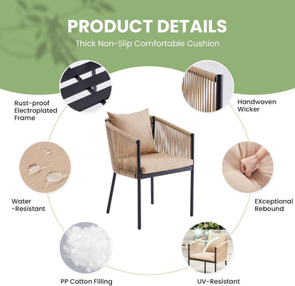 Soohow 5 Pieces Outdoor Dining Set for 4, Patio Table and Chairs Set 4 X Rattan Wicker Patio Chair with Cushions and 1 X Outdoor Table Plastic Wooden Top for Lawn, Deck Backyard, Poolside