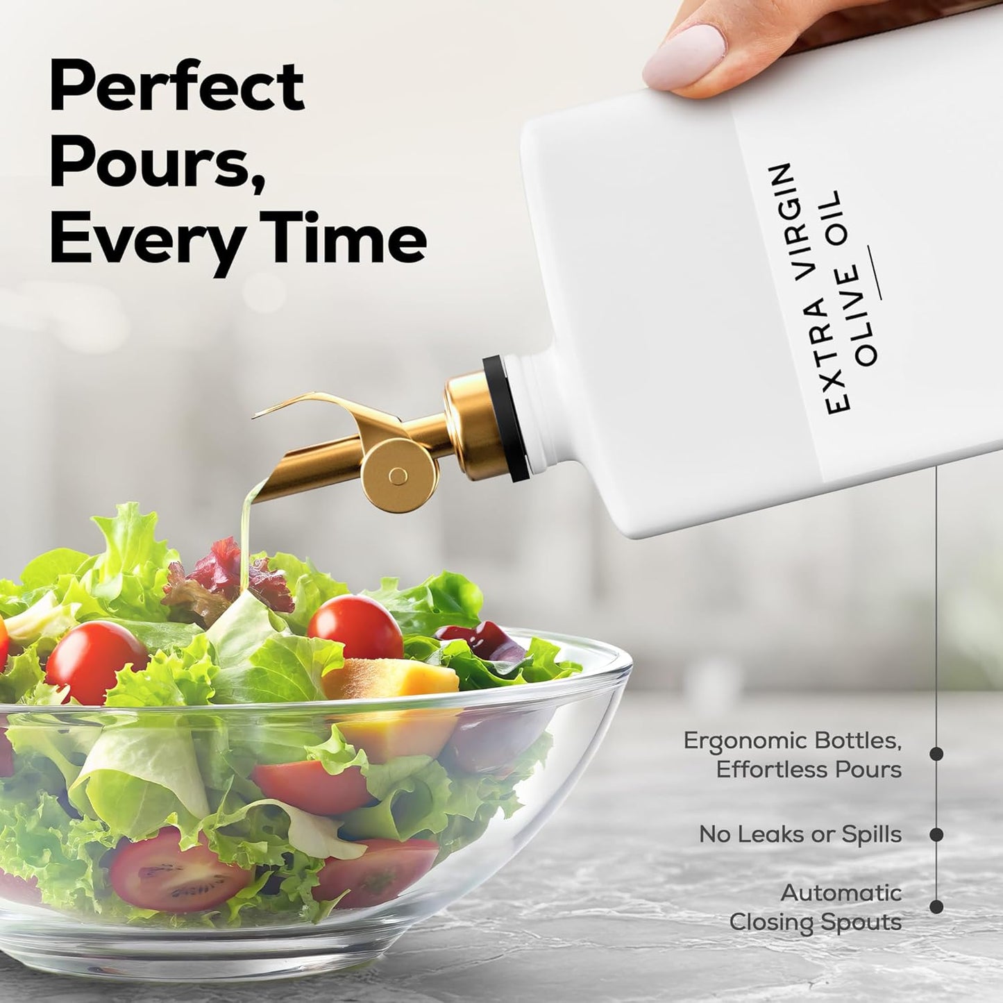 White Glass Olive Oil Dispenser Bottle for Kitchen by Brighter Barns - Avocado Oil Dispenser Set, Vanilla Syrup Bottle - Modern Decor, Gold Kitchen Accessories for Home, Airbnb, Cafe (White, Set of 2)