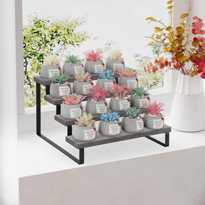 YINMIT Wooden Display Riser Stand, Tiered Perfume and Cologne Organizer Stand, 4 Tier Spice Rack Organizer, Rustic Display Shelf for Candles (4 Tier,Grey)