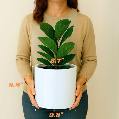 Fox & Fern 10 Inch Plant Pot with Drainage Plug — Premium Lightweight Fiberstone Glossy White Planter; Indoor & Outdoor Planter; 10 Inch Pots for Plants; Weather Resistant & UV Resistant