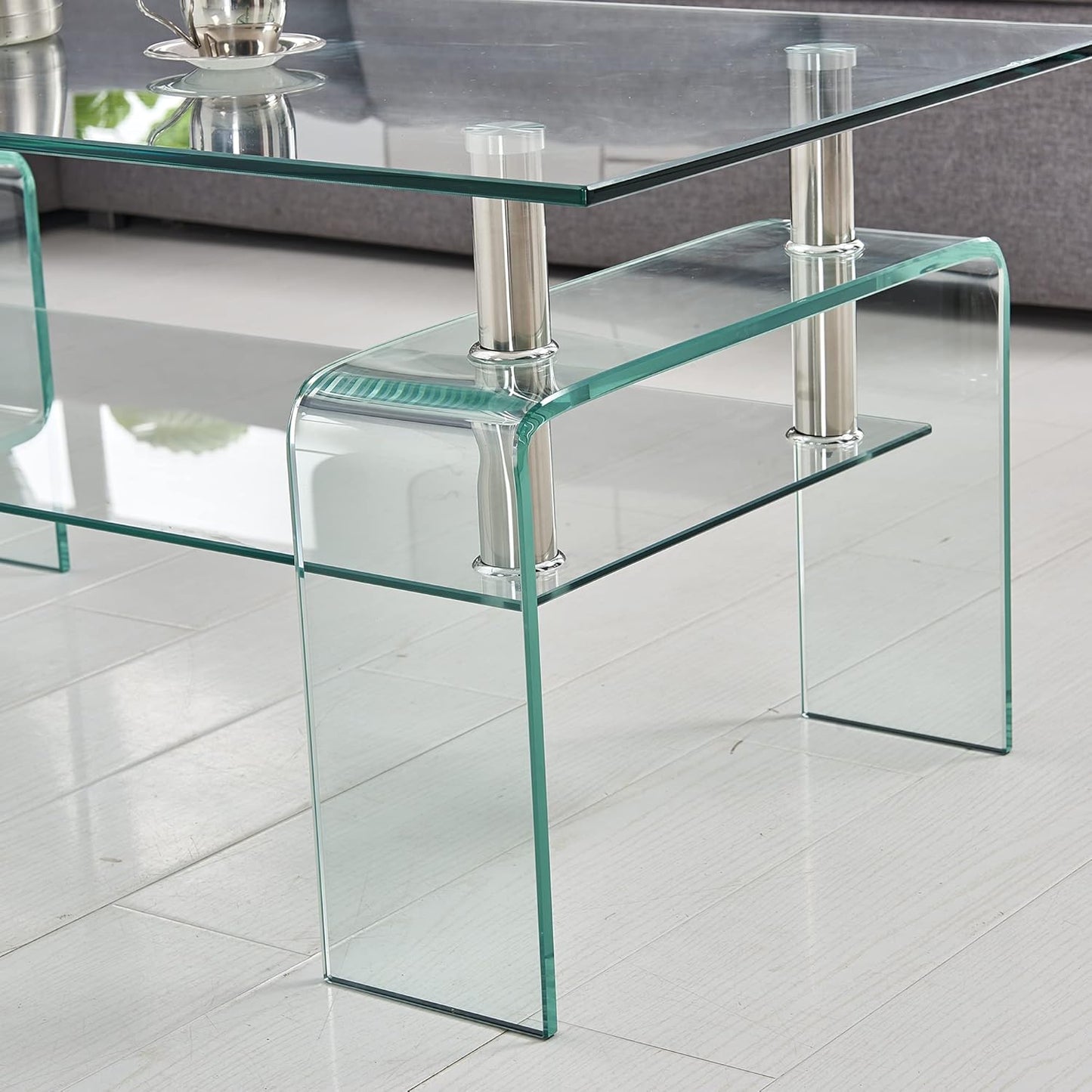 Glass Coffee Table for Living Room, Modern Rectangle All Tempered Glass Table 8mm Clear Transparent Top Home Furniture for Small Space Bearing 220LB