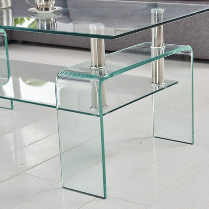 Glass Coffee Table for Living Room, Modern Rectangle All Tempered Glass Table 8mm Clear Transparent Top Home Furniture for Small Space Bearing 220LB