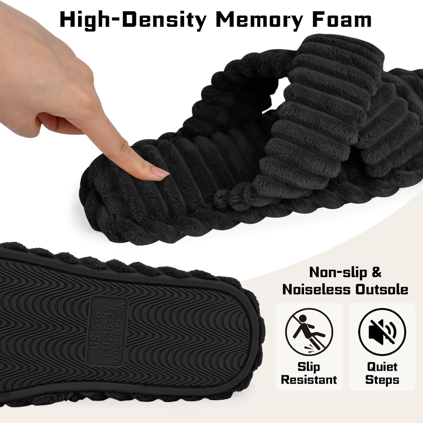 ZOORON Women's Cozy Slippers Crossbands & Durable Foam - Soft Plush Lined Non-Slip Indoor Outdoor Open Toe Shoes Trendy Gift