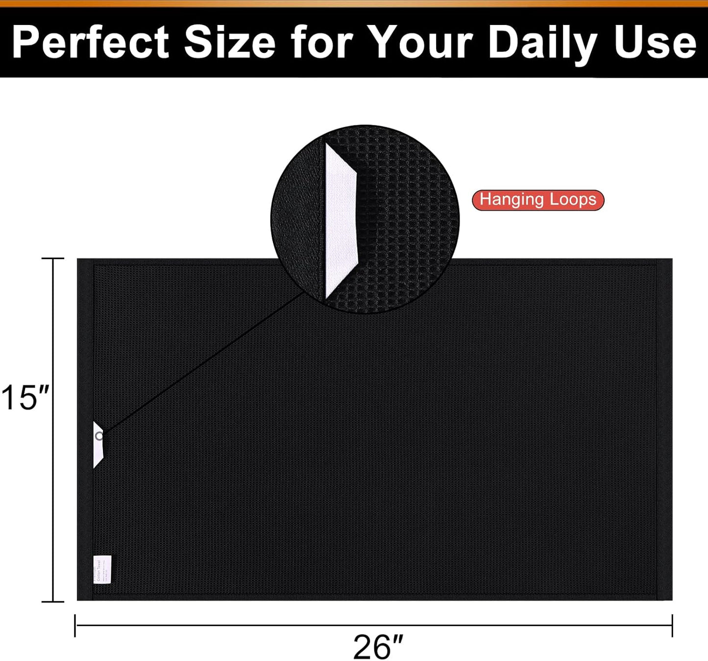 Homaxy 100% Cotton Waffle Weave Kitchen Towels - 4 Pack Soft and Absorbent Dish Towels - 16 x 26 Inches Quick Dry Hand Towels - Black