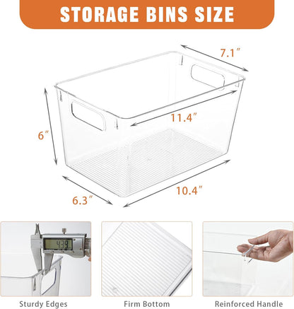 6 Pack Large Clear Plastic Storage Bins,Plastic Containers with Handle for Pantry Organizer and Storage,Perfect for Kitchen,Fridge,Cabinet, Closet,Bathroom Under Sink Storage