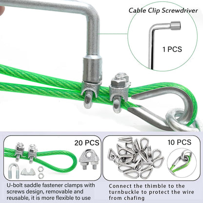 1/8" Wire Rope, 100 Ft PVC Coated Wire Cable Metal Steel Cable Trellis Kit, Multi-use Clothes Line for T Post/Climbing Grapevines Plants Outdoor/String Light Hanging Kit