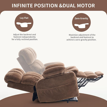 Dual Motor Power Lift Recliner Chair for Elderly,Electric Lift Chair with Adjustable Headrest, Heat and Massage,Lay Flat Recliner with Cup Holders,USB Ports,Type C,Zero Gravity, Brown