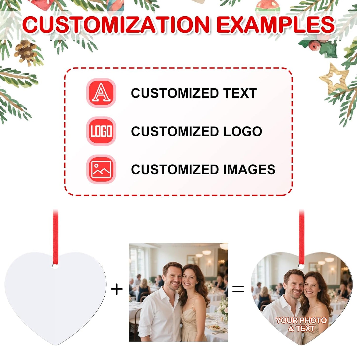 Personalized Photo Christmas Ornaments Double-Sided Metal Custom Picture Christmas Ornament 2024, Customized Xmas Tree Decorations Memorial Gifts for Kids Couples Family Friends Pet