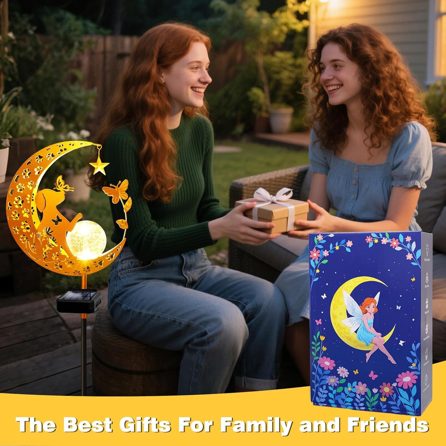 YJFWAL Garden Solar Dog Lights Pathway Stake Lights Glass Globe with Moon Dog Decor, Gifts for Mom Grandma Friends, Outdoor Decor Light Waterproof for Walkway, Yard, Patio or Garden (Warm White)