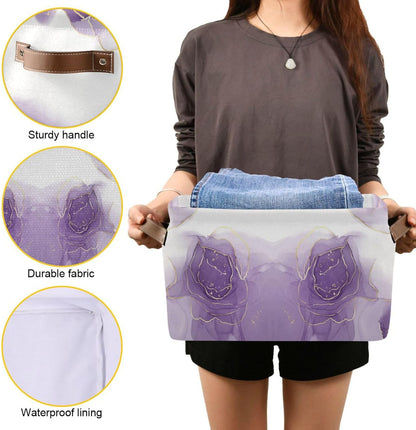 susiyo Storage Baskets for Shelves,Large Closet Baskets with Handles Collapsible Rectangular Canvas Fabric Storage Bin for Home (Purple 2 Pack, 14.2" L×10.2" W×8.3" H)