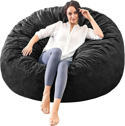 Bean Bag Chairs for Adults - Memory Foam Furniture BeanBag Chair - Kids/Teens Sofa with Soft Micro Fiber Cover - Round Fluffy Couch for Living Room Bedroom College Dorm - 5 ft, Carbon Black
