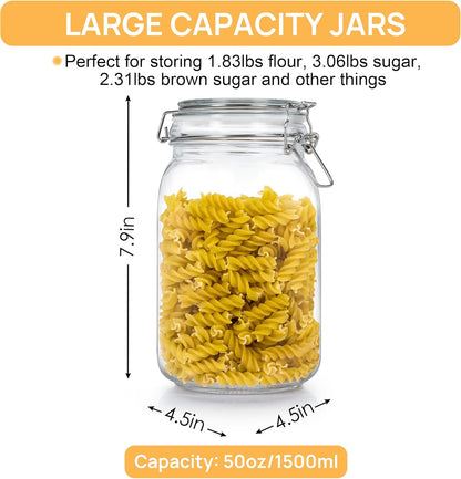 CHEFSTORY 50oz Airtight Glass Jars with Lids, 3 PCS Food Storage Canister for Kitchen & Pantry Organization, Square Mason Jar Containers for Storing Sugar, Flour, Cereal,Coffee,Cookies