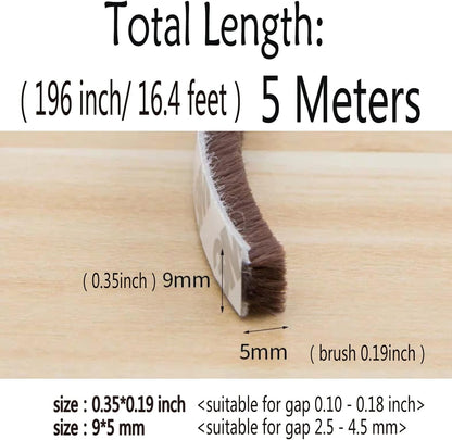 Weather Stripping Brush for Sliding Windows/Doors Frame Side,Pile Self Adhesive Weatherstrip Seal Strip Sealer Draft Stoppers (16.5ft x11/32 x 3/16 Brush inch, Brown)