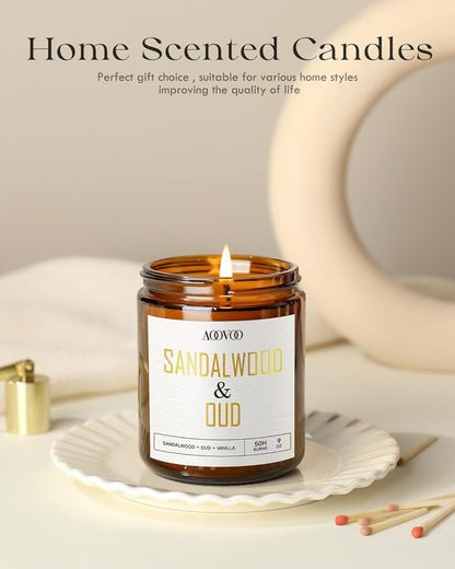 AOOVOO Sandalwood Oud Candle - Sandalwood Candle, Scented Candles, Soy Candles for Home Scented, 9oz