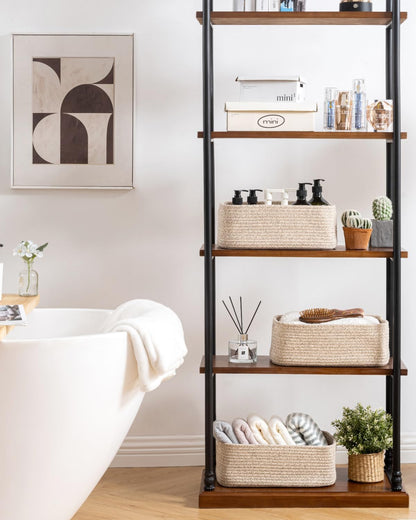 Small Woven Basket, 13.5 x 9.5 x 5 Inches, Storage Basket for Organizing, Cute Small Rope Shelf Closet Cube Storage Bins Baskets for Shelves, Dog Toy Gift Baskets Empty, 3 Packs, Mixed Brown