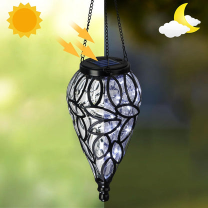 SUNNYPARK Outdoor Plastic Solar Hanging Lantern, 15 Cool White LEDs Twinkle Effect Tear-Shaped Hanging Lantern Decor Garden Decorative Solar Lights for Backyard, Patio and Lawn