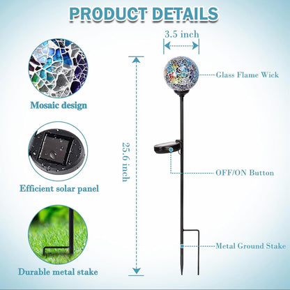 Solar Garden Lights Outdoor Decorative - Solar Gazing Ball Mosaic Garden Stakes Decorative Waterproof Outdoor Lights for Pathway Yard Lawn Decoration Multi