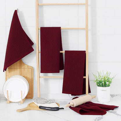 Homaxy 100% Cotton Waffle Weave Kitchen Dish Towels, Ultra Soft Absorbent Quick Drying Cleaning Towel, 13 x 28 Inches, 8-Pack, Burgundy