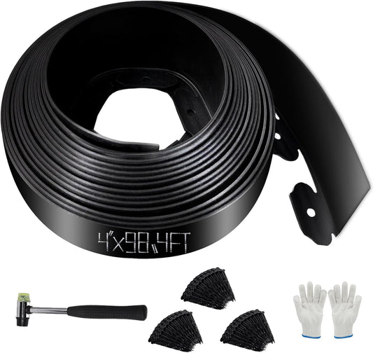 No Dig Landscape Edging 4" x 98.4FT Kit, Plastic Edging for Landscaping with 100 Spikes for Garden, Lawn, Flower Beds and Yard