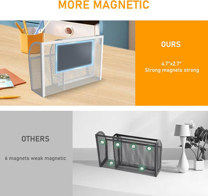 Magnetic Pencil Holder Magnetic Shelf for the Whiteboard 3-Grid Mesh Magnetic Pen Holder for Refrigerator Magnetic Organizer Locker Accessories Organizer for Office (White)