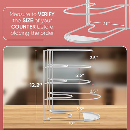 Heavy-Duty Pots and Pans Organizer | 5-Tier Cookware & Lid Storage Rack | Free-Standing or Wall-Mount | Kitchen Organizer for Cast Iron Skillets, Pots, Frying Pans, Lids | White