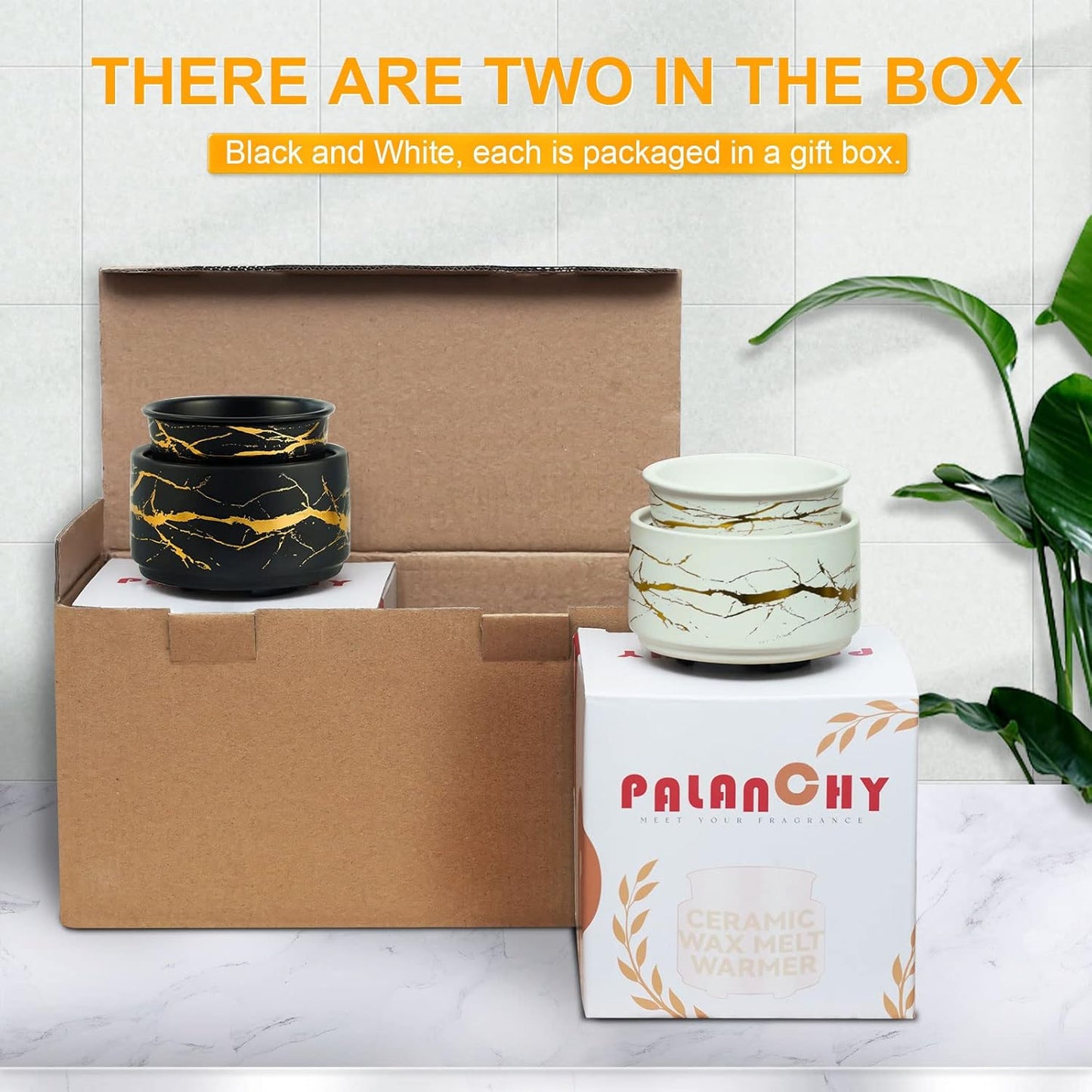 PALANCHY Wax Melt Warmer Ceramic 3-in-1 Oil Burner Electric Candle Wax Warmer Burner Melter Fragrance Warmer for Scented Waxs Home Office Bedroom Aromatherapy Gift& Décor (White& Black(2 Pack))