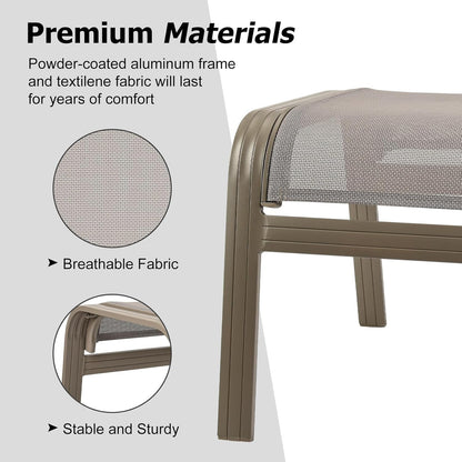 Outdoor Ottoman Patio Footstools Assembled Aluminum Footrest Side Table Small Chair Patio Ottoman for Garden,Balcony,Poolside 2 Set Champagne