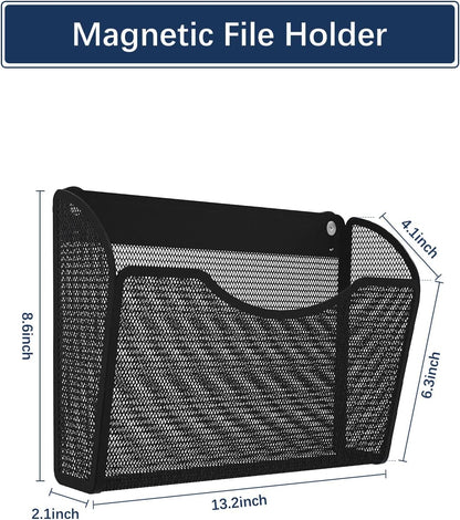 1-Tier Magnetic File Holder - No Drilling Installation File Organizer, Large Capacity Magnetic File Holder for Refrigerator, File Cabinets, Whiteboard, Office, Kitchen