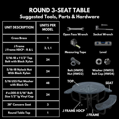 Heavy-Duty Portable ADA-Compliant Outdoor Picnic Table with Umbrella Hole, Punched Steel Patio Dining Furniture Made in America (46" Round Top, Textured Yellow)