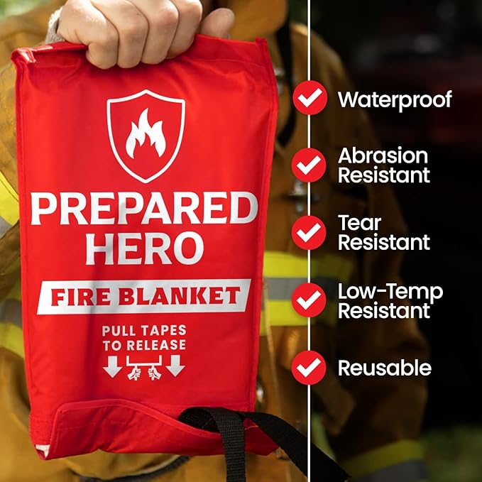 Prepared Hero Emergency Fire Blanket - 8 Pack - Fire Suppression for Kitchen, 40” x 40” Fiberglass Fire Blanket for Home
