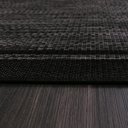 CAMILSON Indoor Outdoor Rug, 10x14 Bordered Dark Grey Black Modern Large Area Rugs for Indoor and Outdoor Patios, Kitchen and Hallway Mats, Washable Porch Deck Outside Carpet (Bordered Black, 10 x 14)